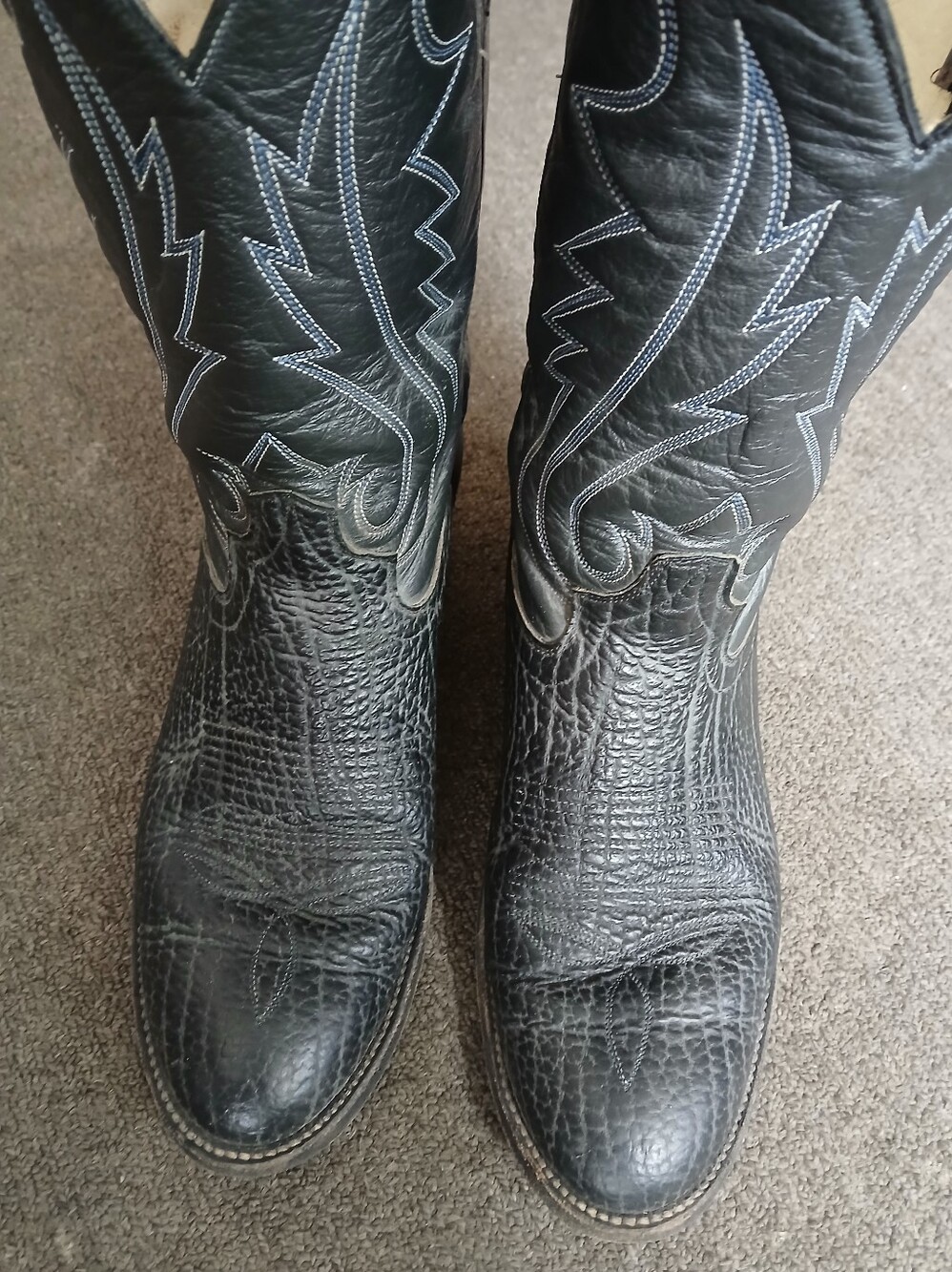 Cowtown Men's Black Leather Western Mild Calf Boots with Decorative Stitching